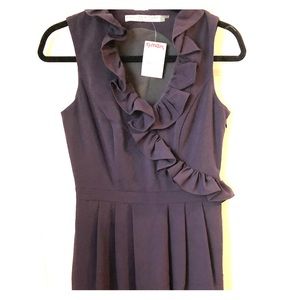 Purple sheath dress w ruffled neck